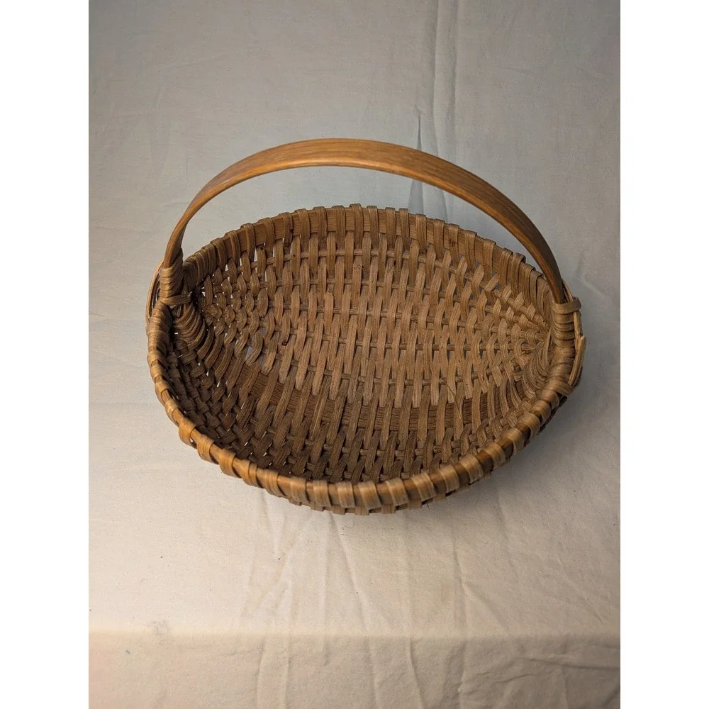 Vintage Hand Woven Split Oak Buttock Basket Primitive God's Eye Handle 8.5 Inch